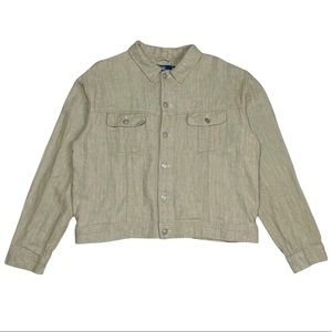 RARE Vintage POLO RALPH LAUREN Linen SHIRT / JACKET Beige/Tan CROPPED Fit sz LRG